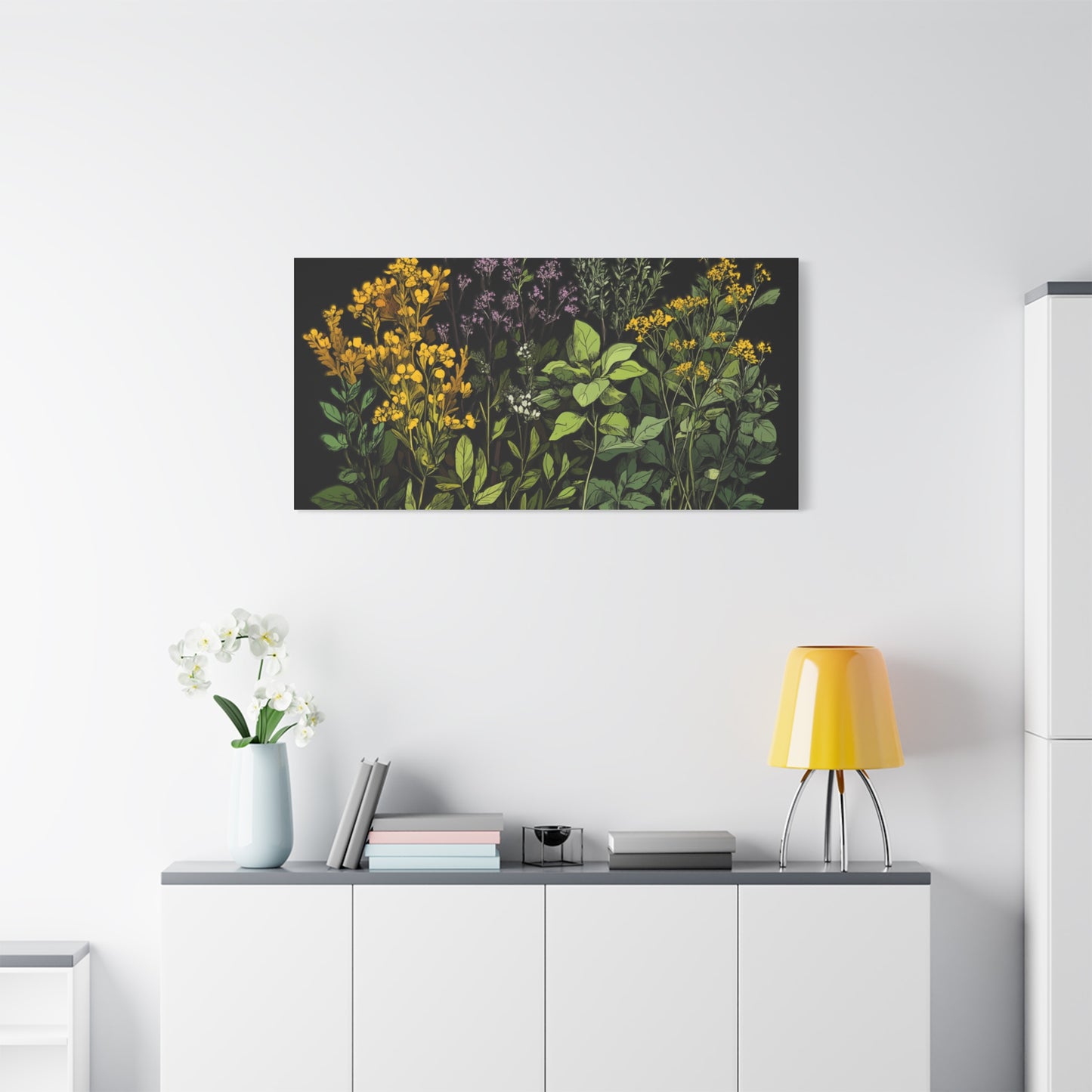 Botanical Wall Art - Matte Canvas Print of Colorful Herbs and Flowers