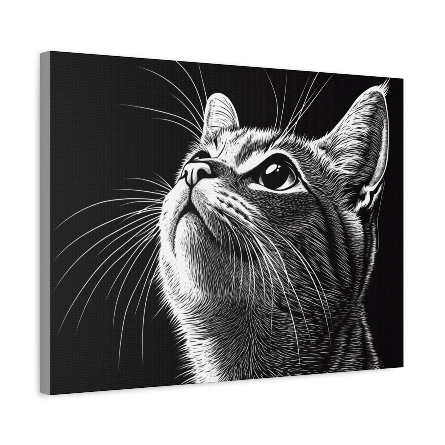Portrait Cat Canvas Wall Art - Black and White Stretched Print