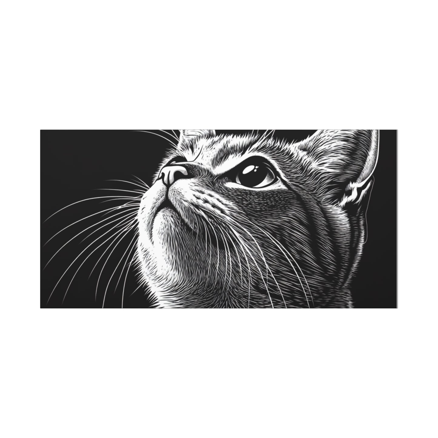 Portrait Cat Canvas Wall Art - Black and White Stretched Print