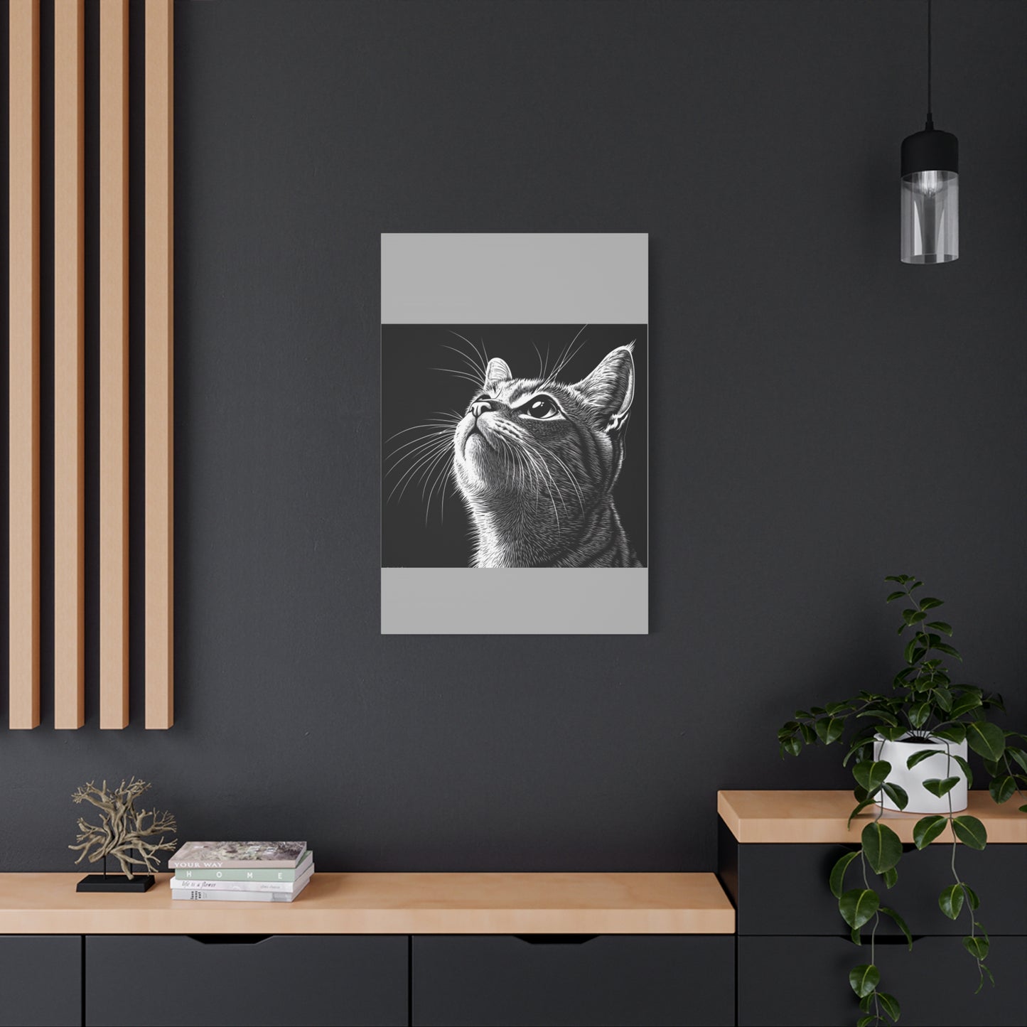 Portrait Cat Canvas Wall Art - Black and White Stretched Print