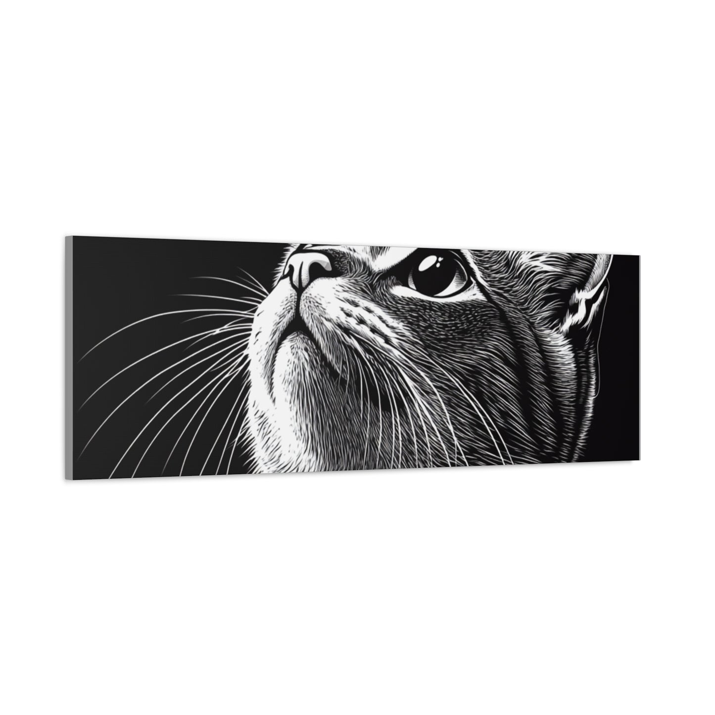 Portrait Cat Canvas Wall Art - Black and White Stretched Print
