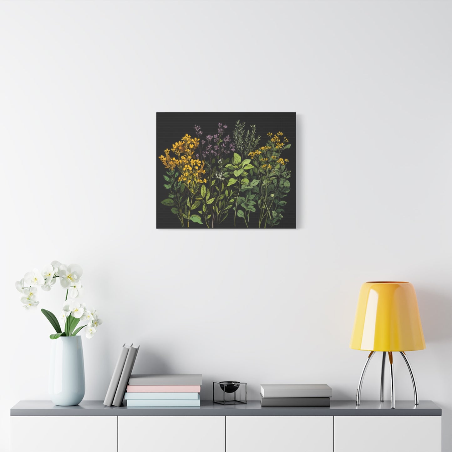 Botanical Wall Art - Matte Canvas Print of Colorful Herbs and Flowers