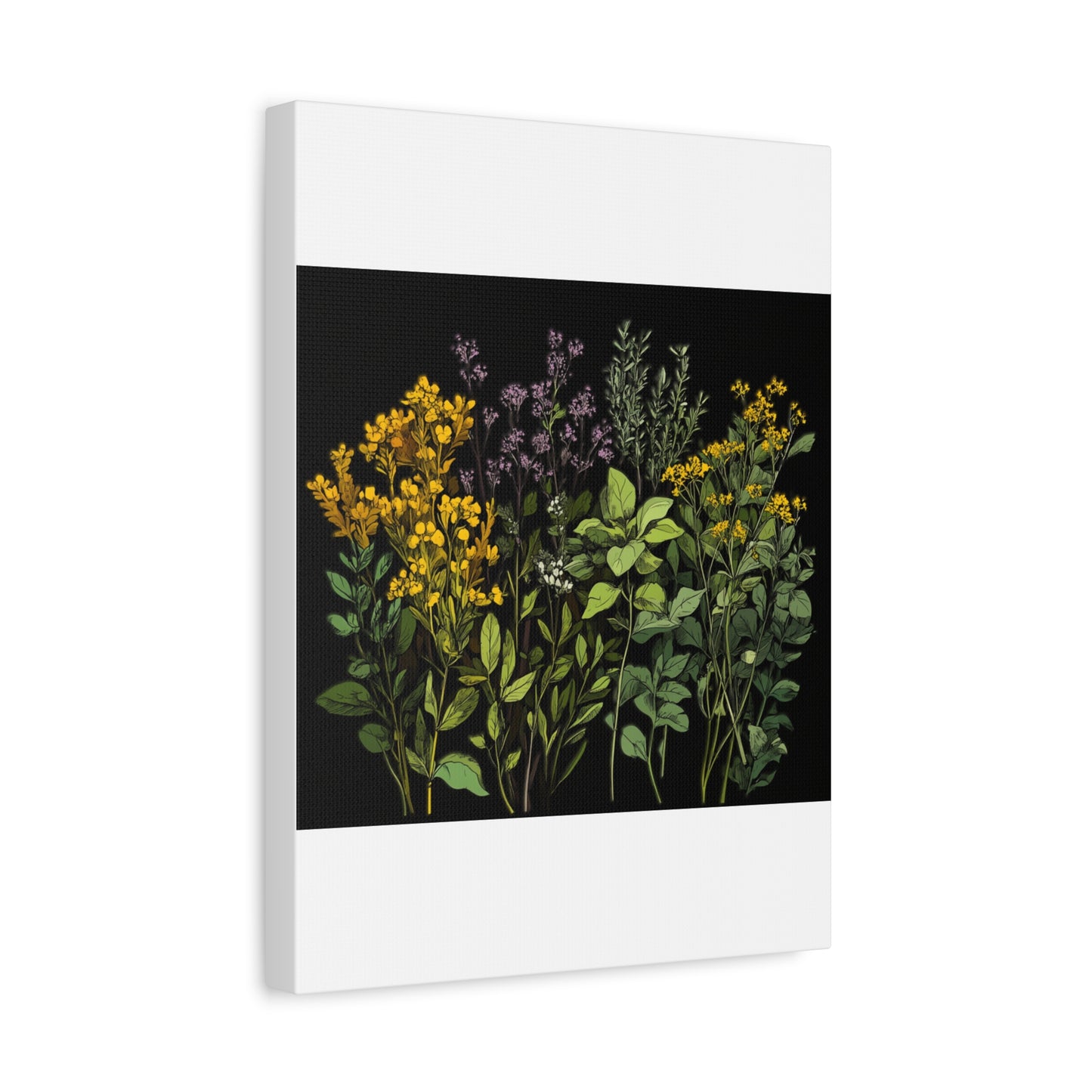 Botanical Wall Art - Matte Canvas Print of Colorful Herbs and Flowers