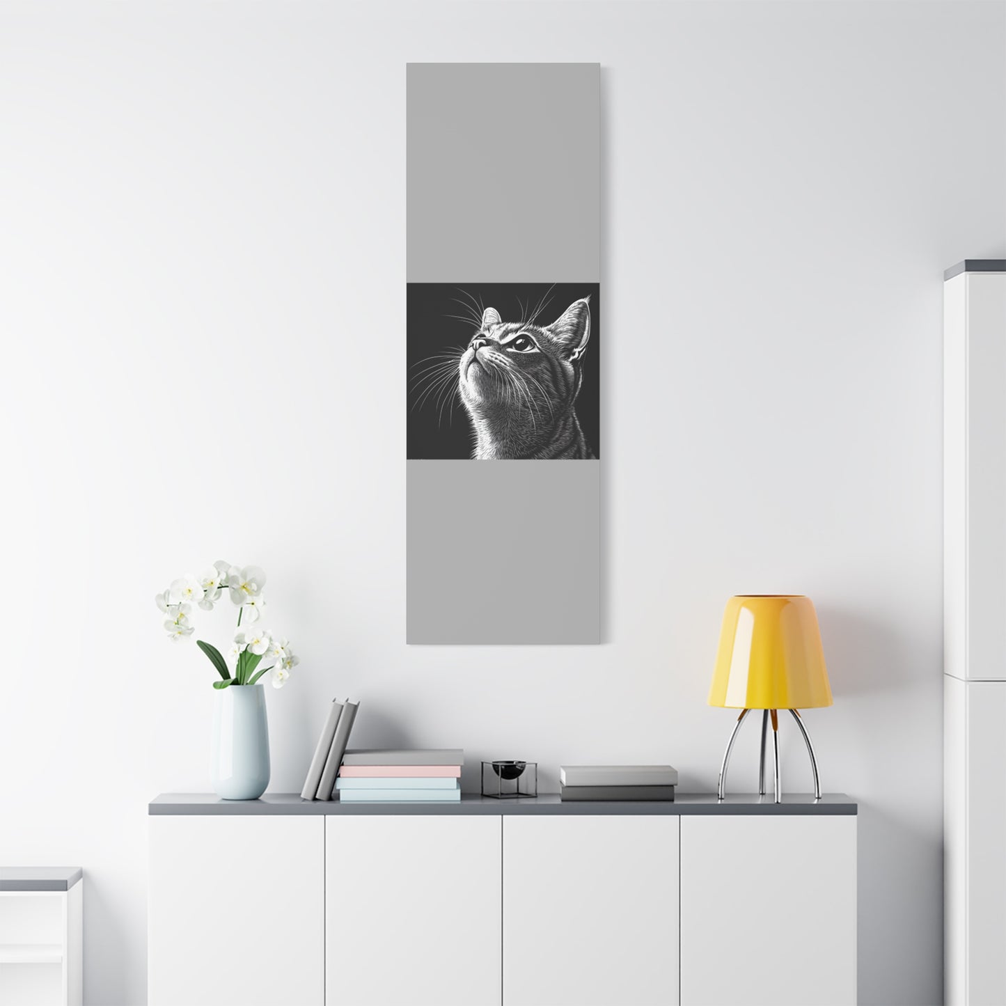 Portrait Cat Canvas Wall Art - Black and White Stretched Print