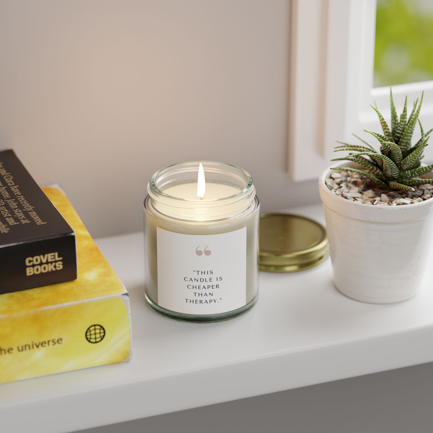 Scented Candle - 'This Candle is Cheaper Than Therapy' - Coconut Apricot Wax