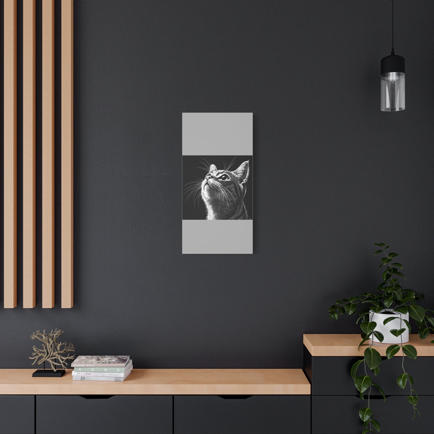 Portrait Cat Canvas Wall Art - Black and White Stretched Print