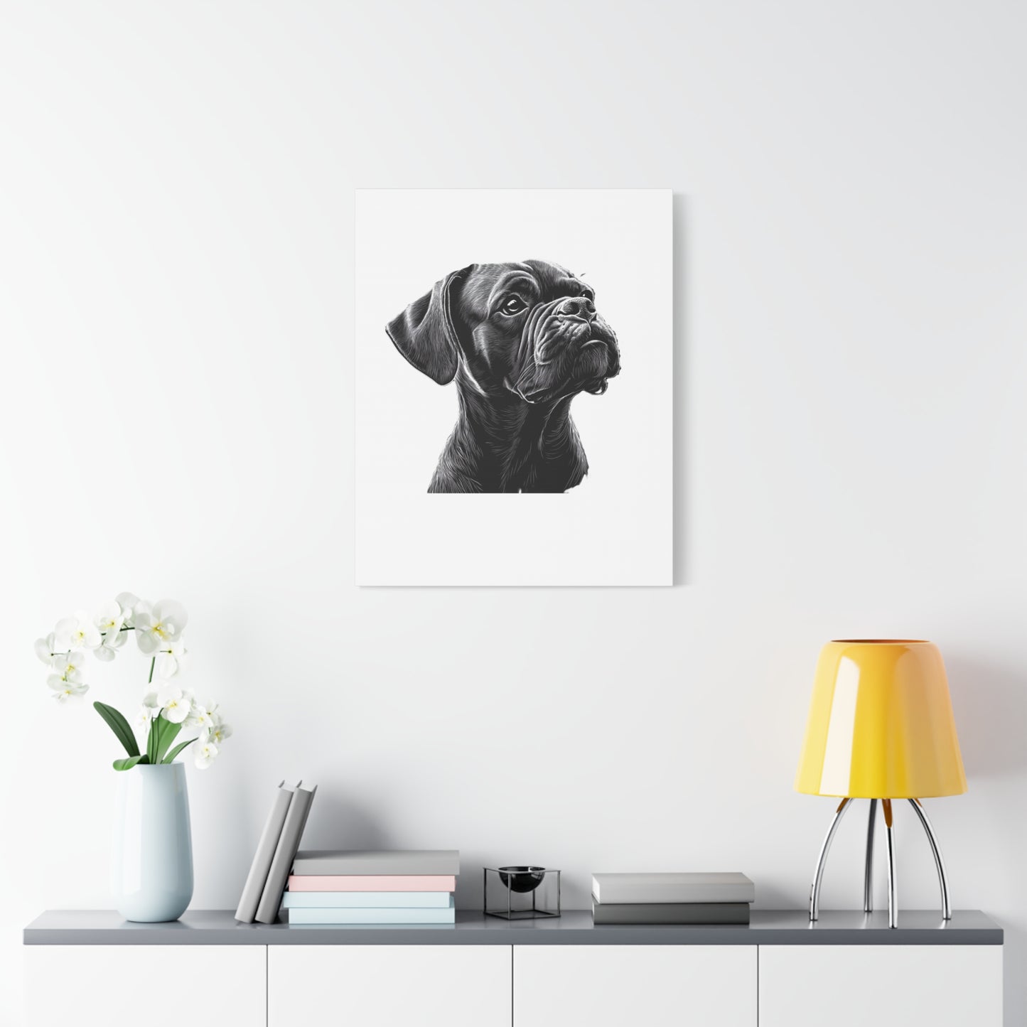 Canvas Wall Art - Black Boxer Dog Portrait - Pet Lover Home Decor