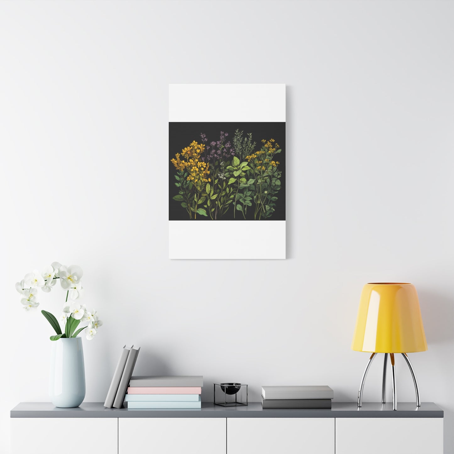Botanical Wall Art - Matte Canvas Print of Colorful Herbs and Flowers