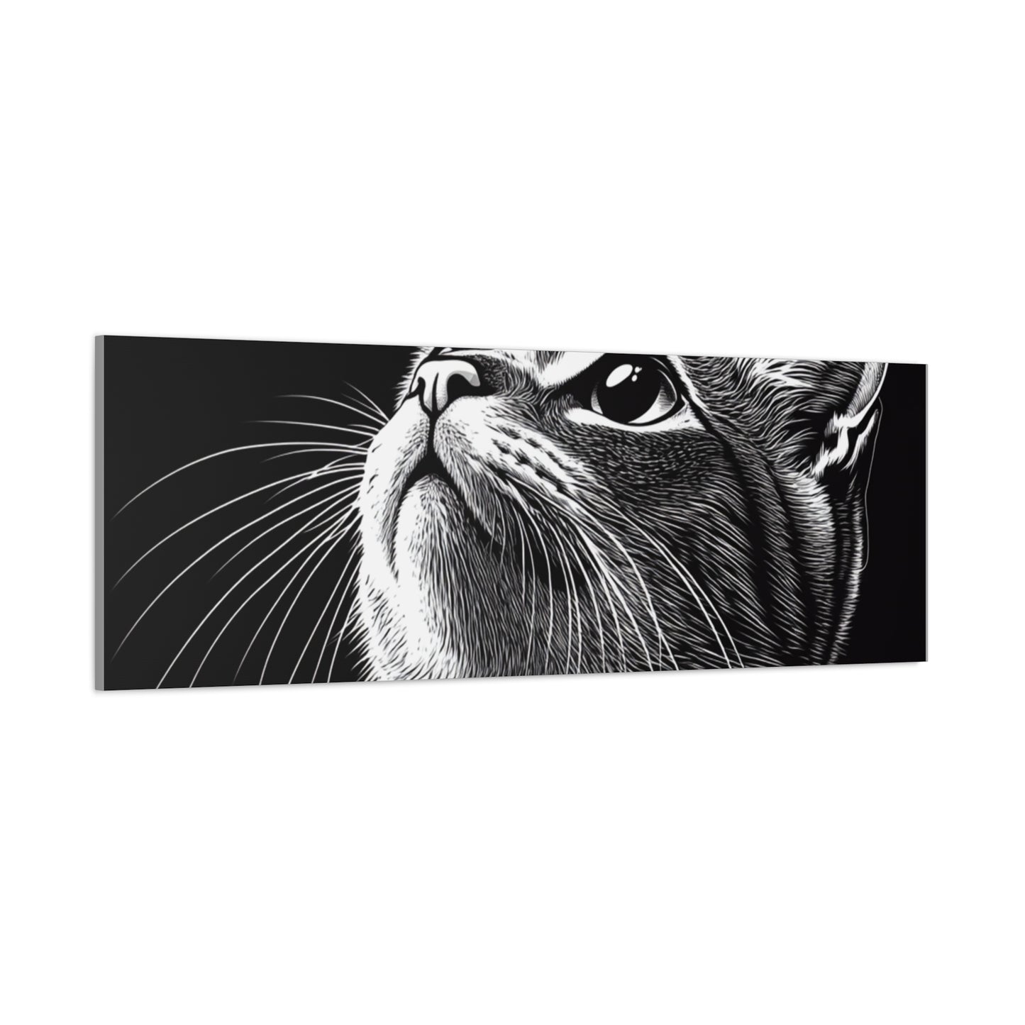 Portrait Cat Canvas Wall Art - Black and White Stretched Print