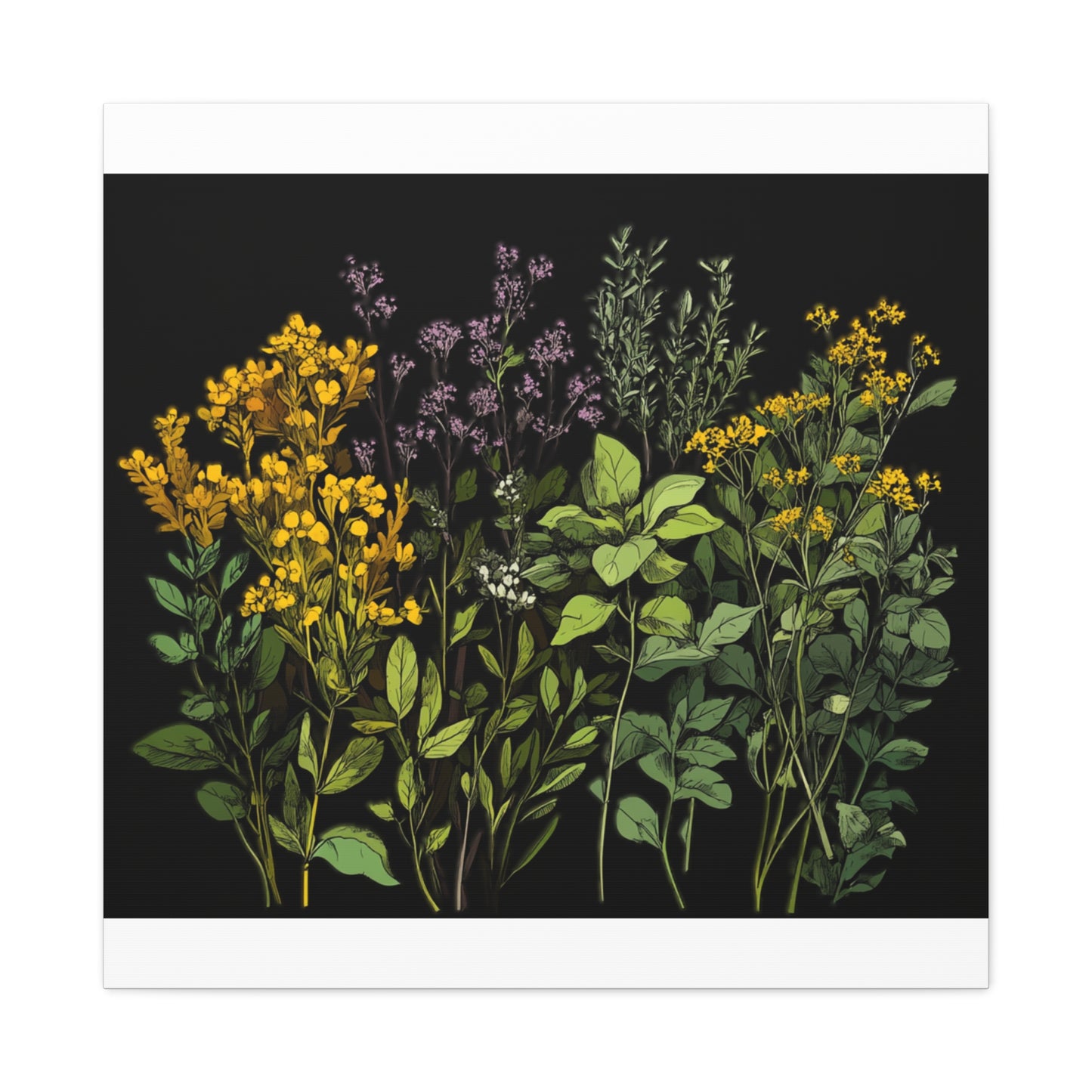 Botanical Wall Art - Matte Canvas Print of Colorful Herbs and Flowers