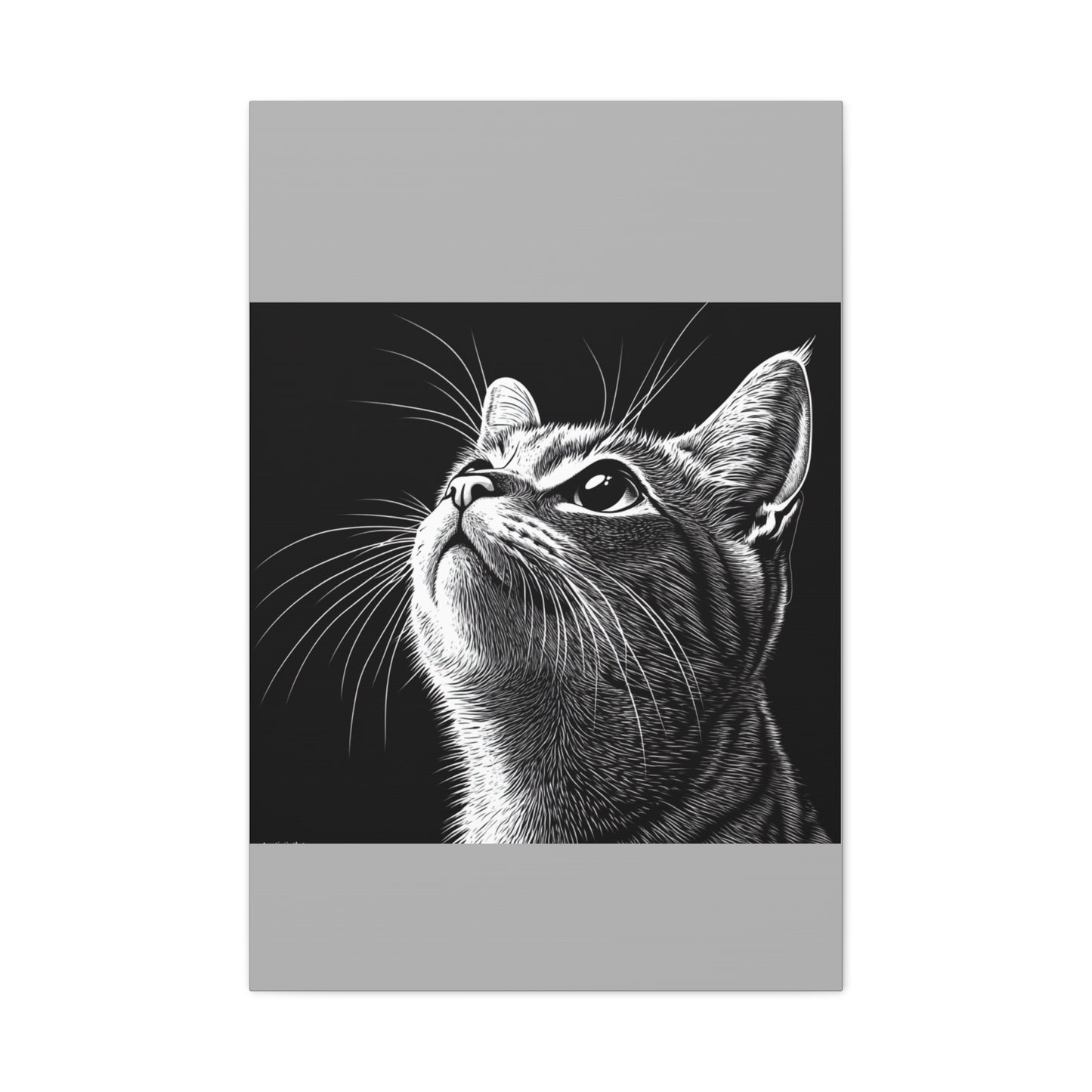 Portrait Cat Canvas Wall Art - Black and White Stretched Print