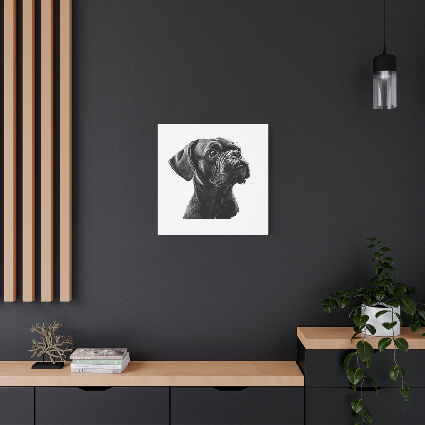 Canvas Wall Art - Black Boxer Dog Portrait - Pet Lover Home Decor
