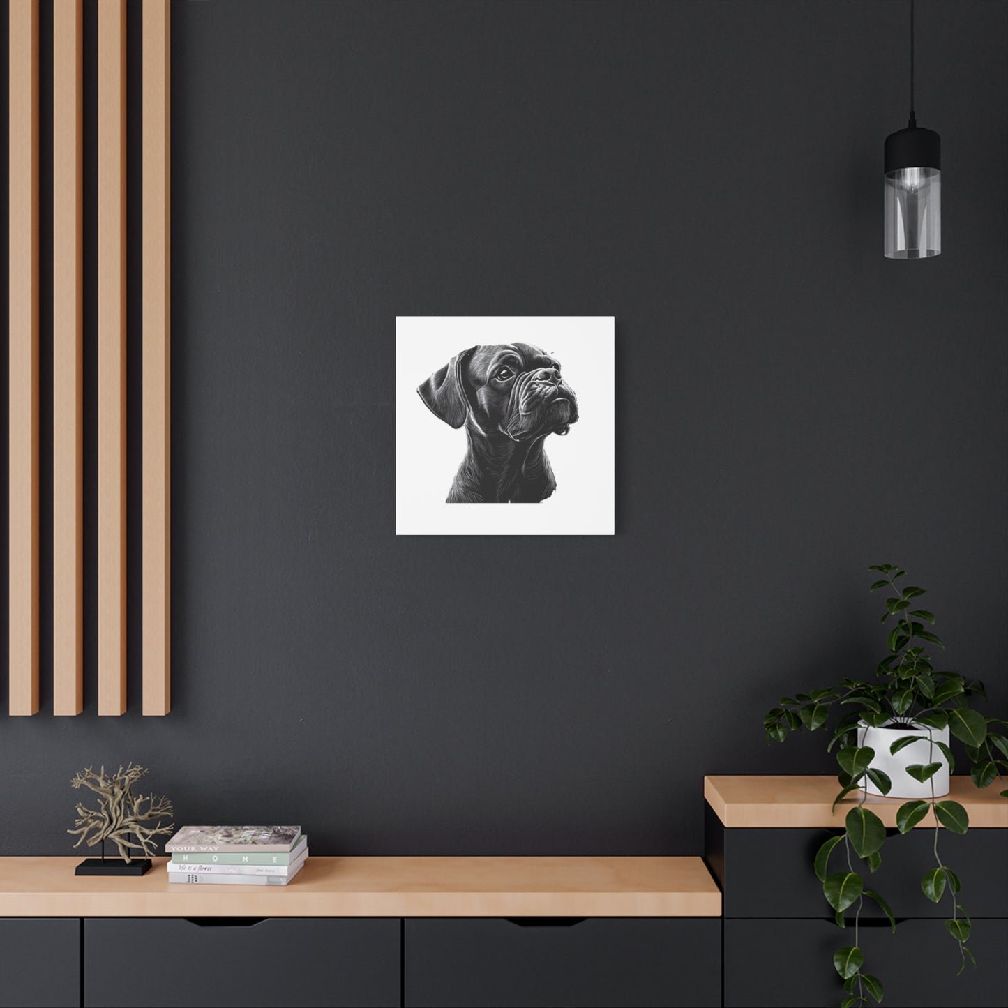 Canvas Wall Art - Black Boxer Dog Portrait - Pet Lover Home Decor