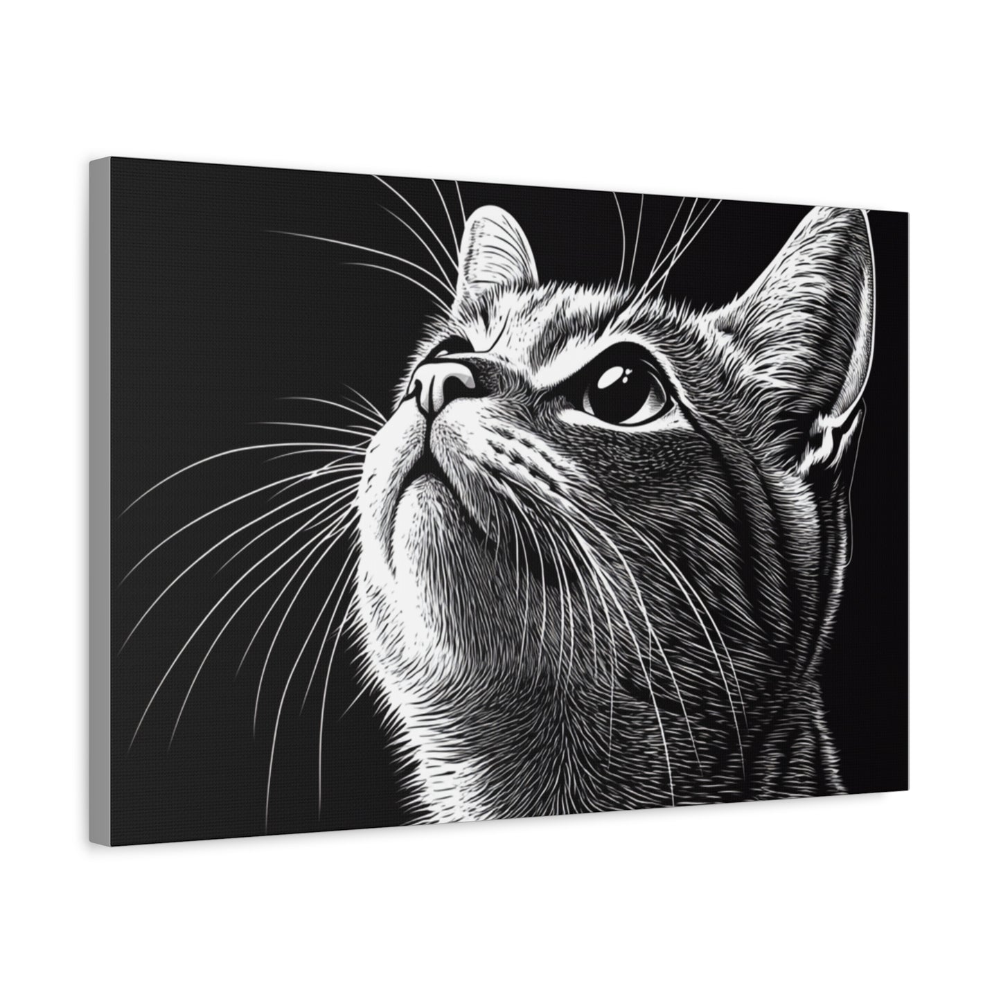 Portrait Cat Canvas Wall Art - Black and White Stretched Print