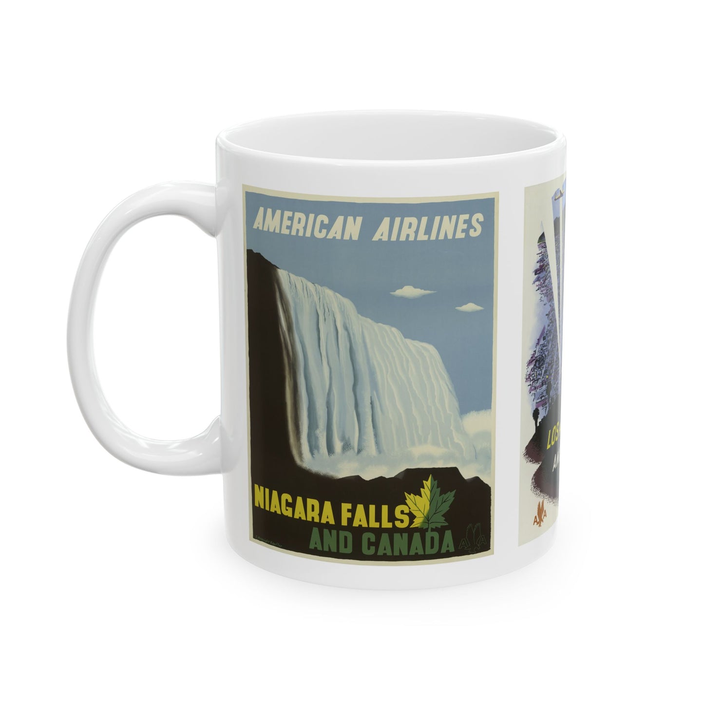 Niagara Falls, Los Angelis & New York Vintage Posters on a Travel Ceramic Mug - 11oz