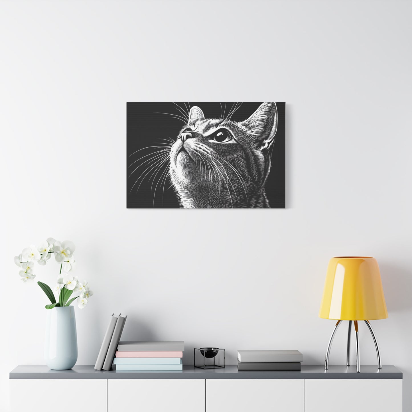 Portrait Cat Canvas Wall Art - Black and White Stretched Print