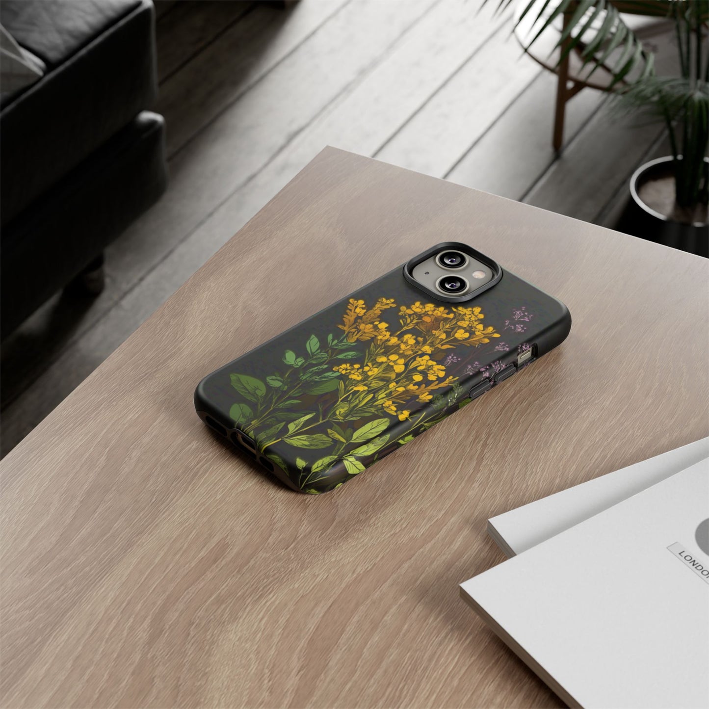 Floral Tough Phone Case - Elegant Yellow Botanical Design