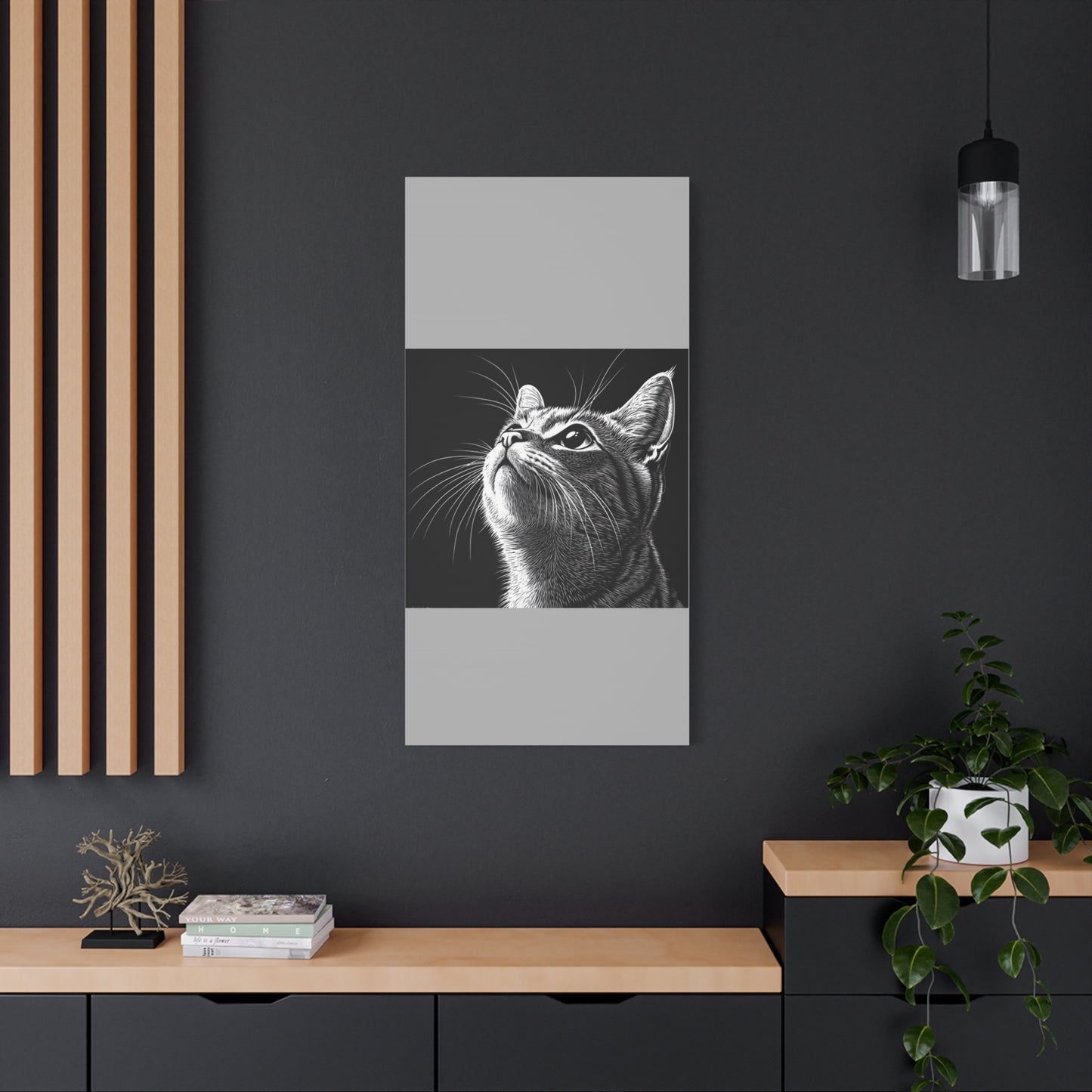 Portrait Cat Canvas Wall Art - Black and White Stretched Print