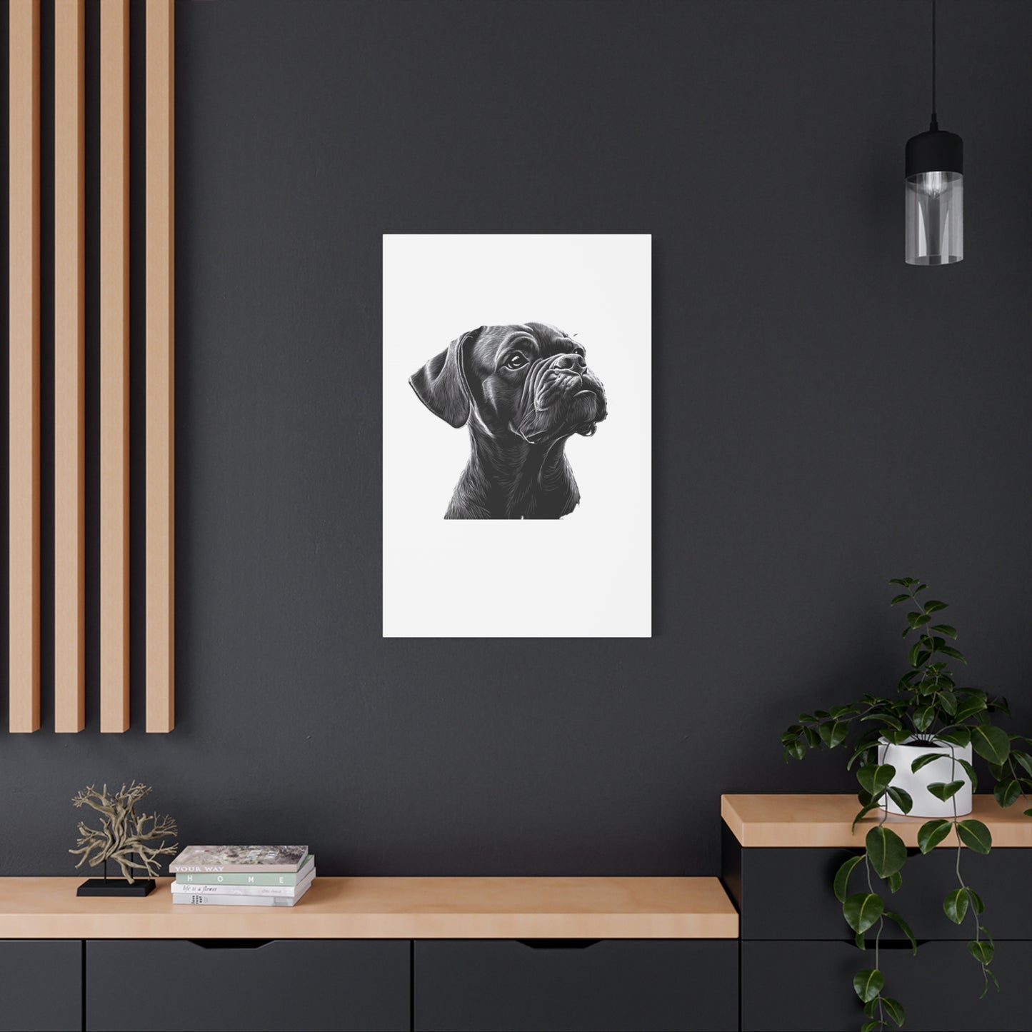 Canvas Wall Art - Black Boxer Dog Portrait - Pet Lover Home Decor