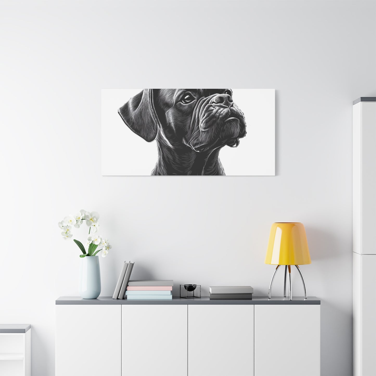 Canvas Wall Art - Black Boxer Dog Portrait - Pet Lover Home Decor