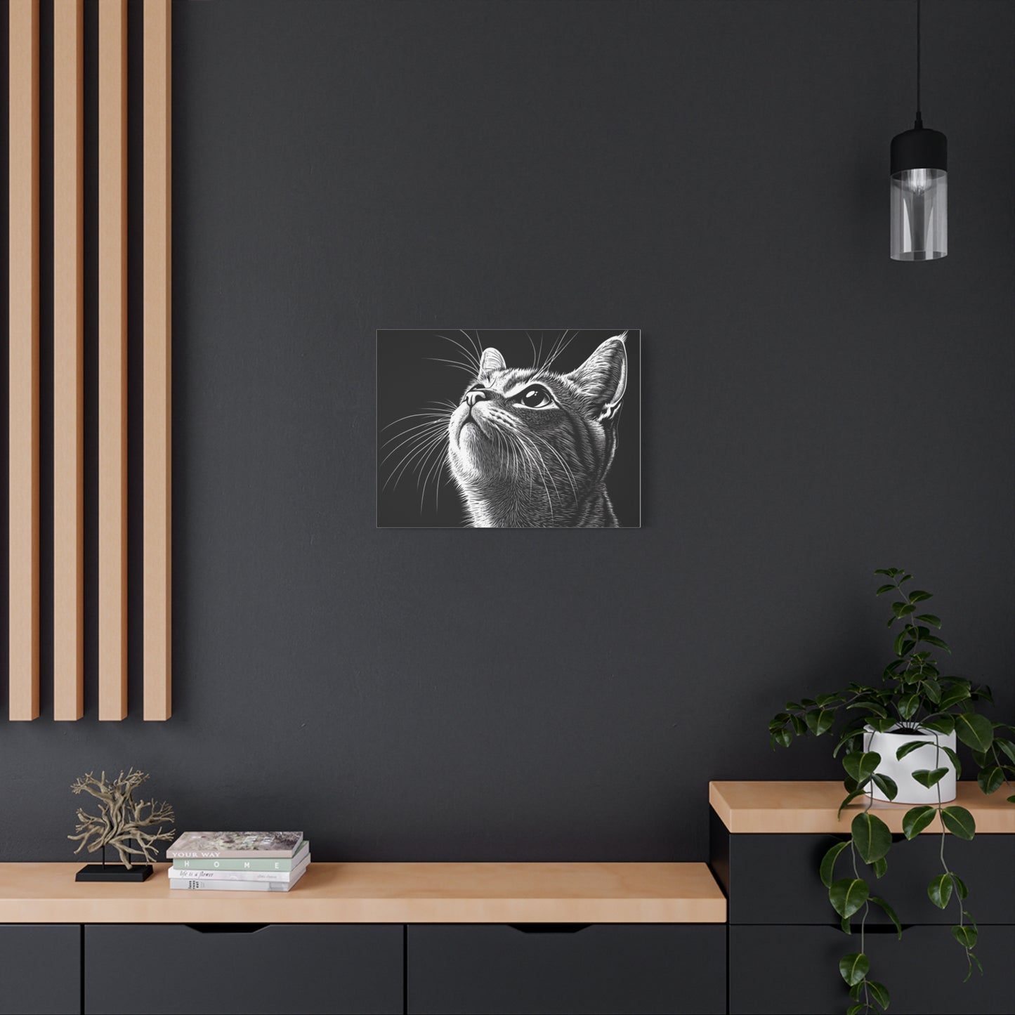 Portrait Cat Canvas Wall Art - Black and White Stretched Print