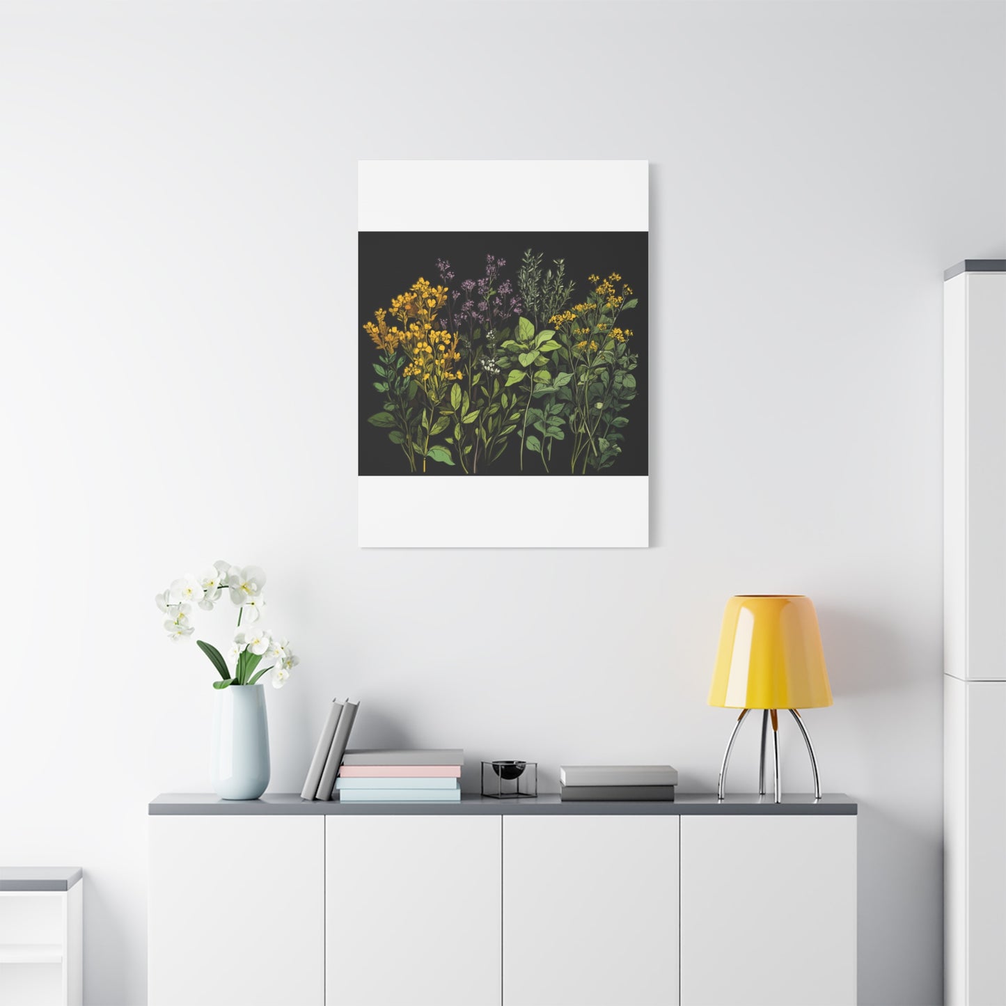 Botanical Wall Art - Matte Canvas Print of Colorful Herbs and Flowers