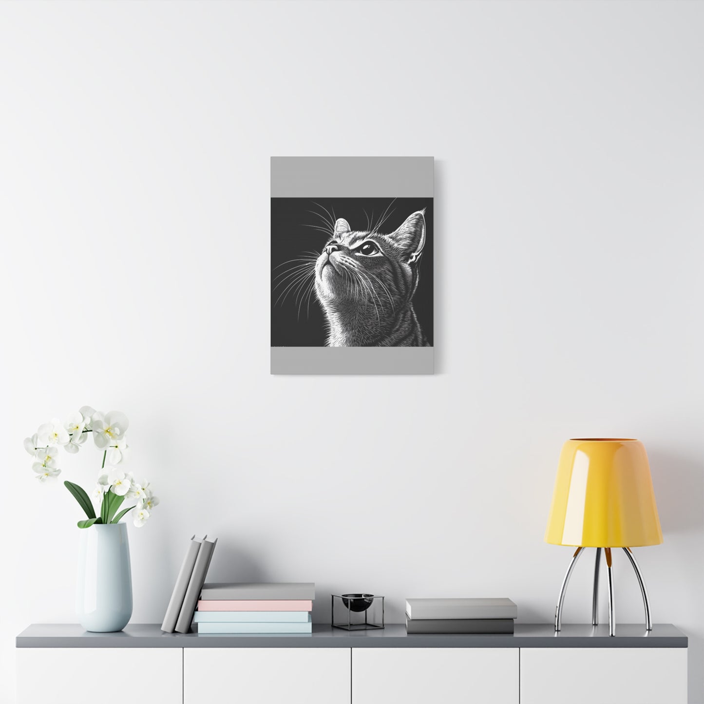 Portrait Cat Canvas Wall Art - Black and White Stretched Print