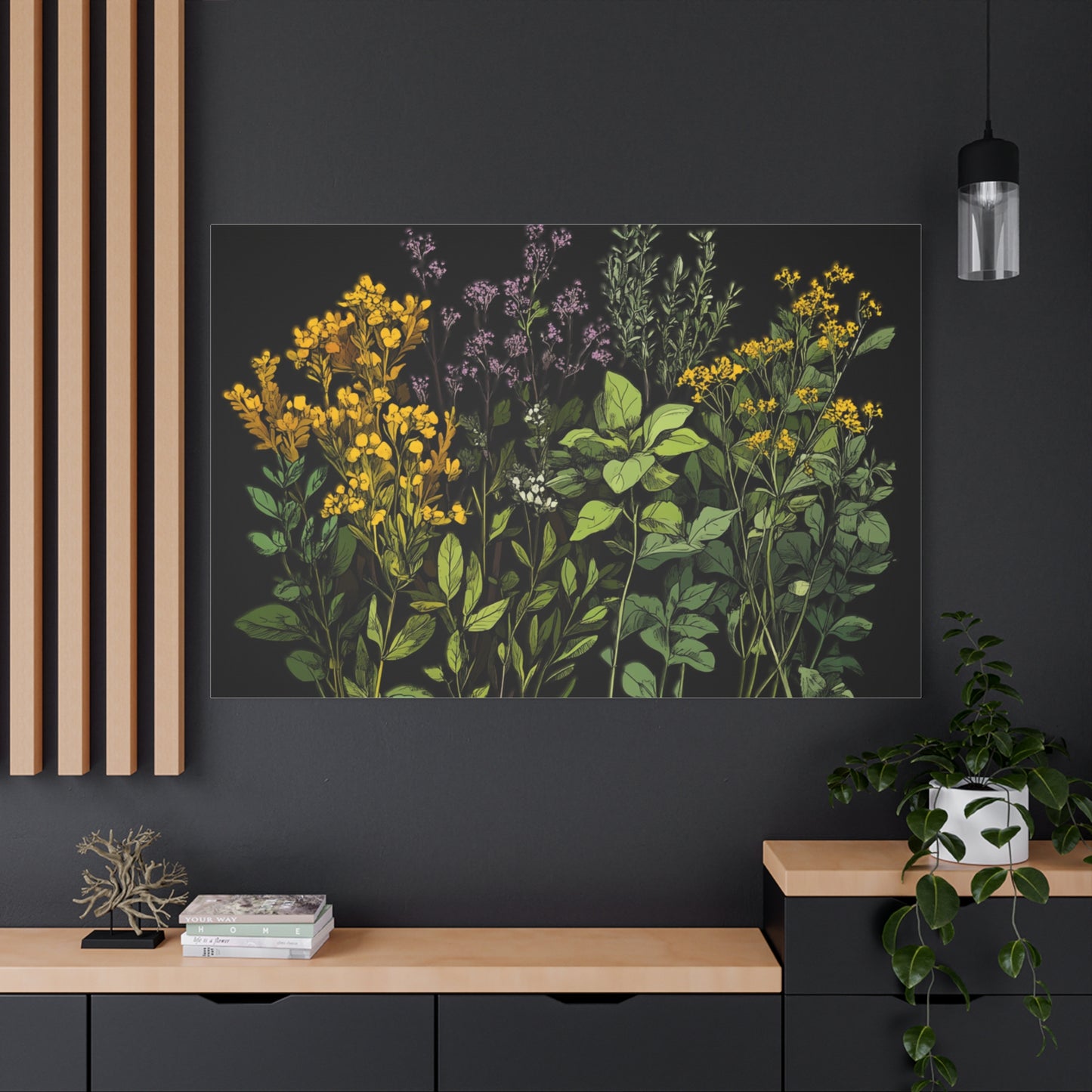 Botanical Wall Art - Matte Canvas Print of Colorful Herbs and Flowers