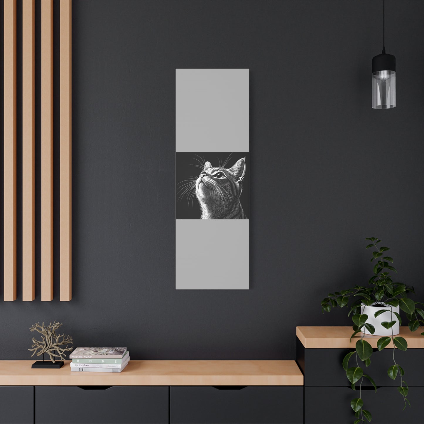 Portrait Cat Canvas Wall Art - Black and White Stretched Print