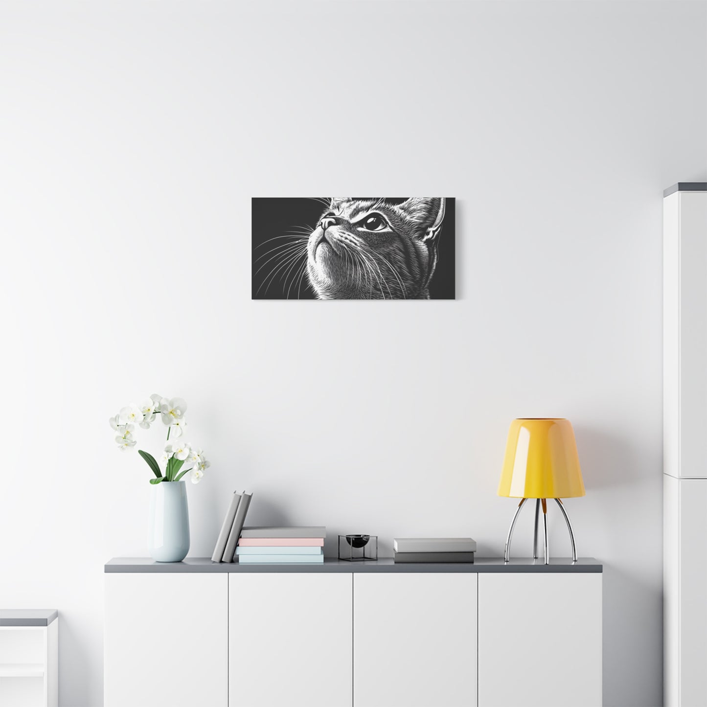 Portrait Cat Canvas Wall Art - Black and White Stretched Print