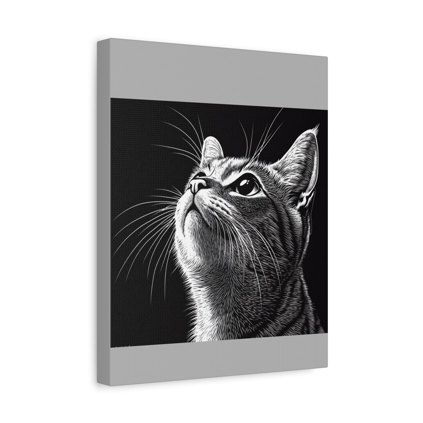 Portrait Cat Canvas Wall Art - Black and White Stretched Print