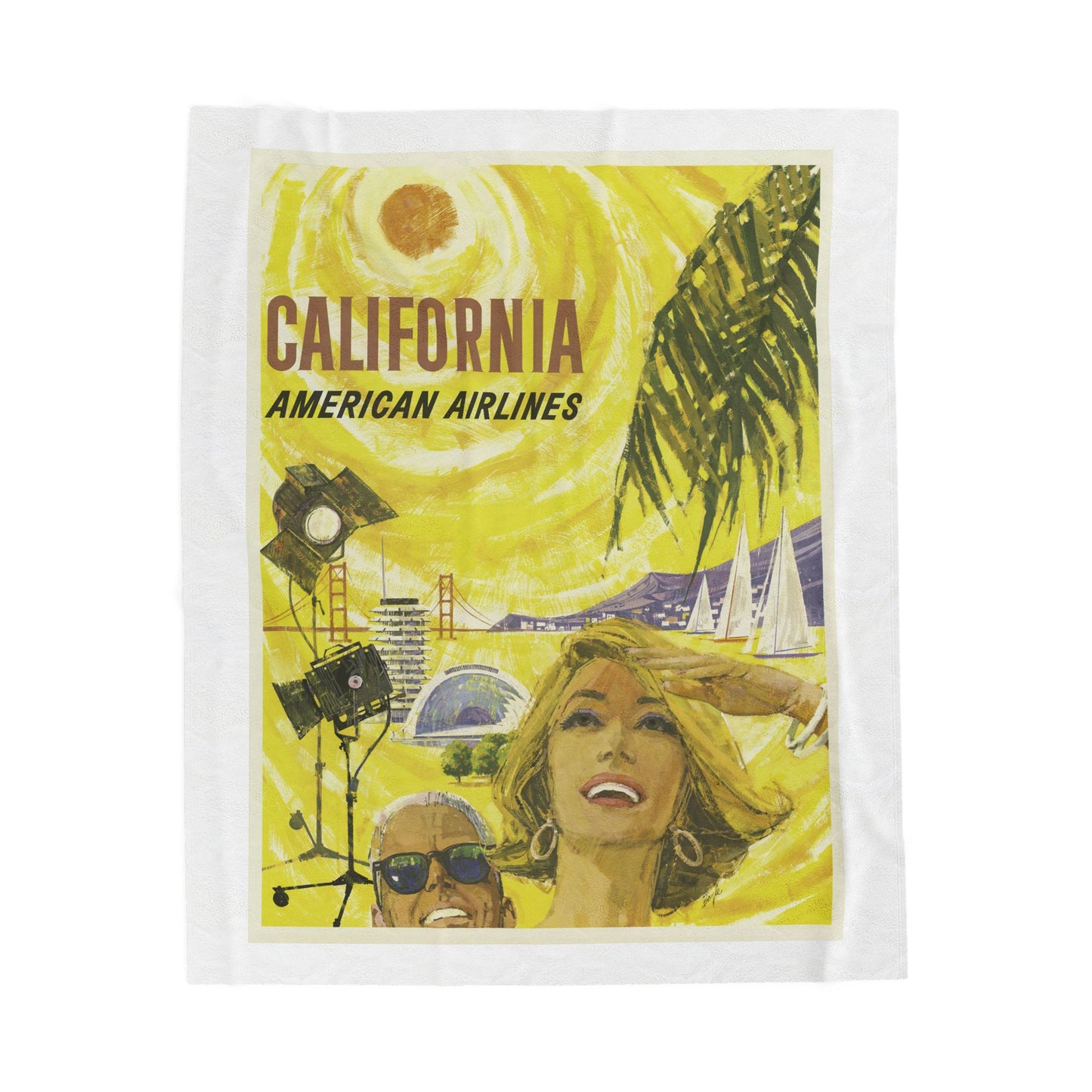 California Adventure Velveteen Plush Blanket - Cozy Vintage Travel Style