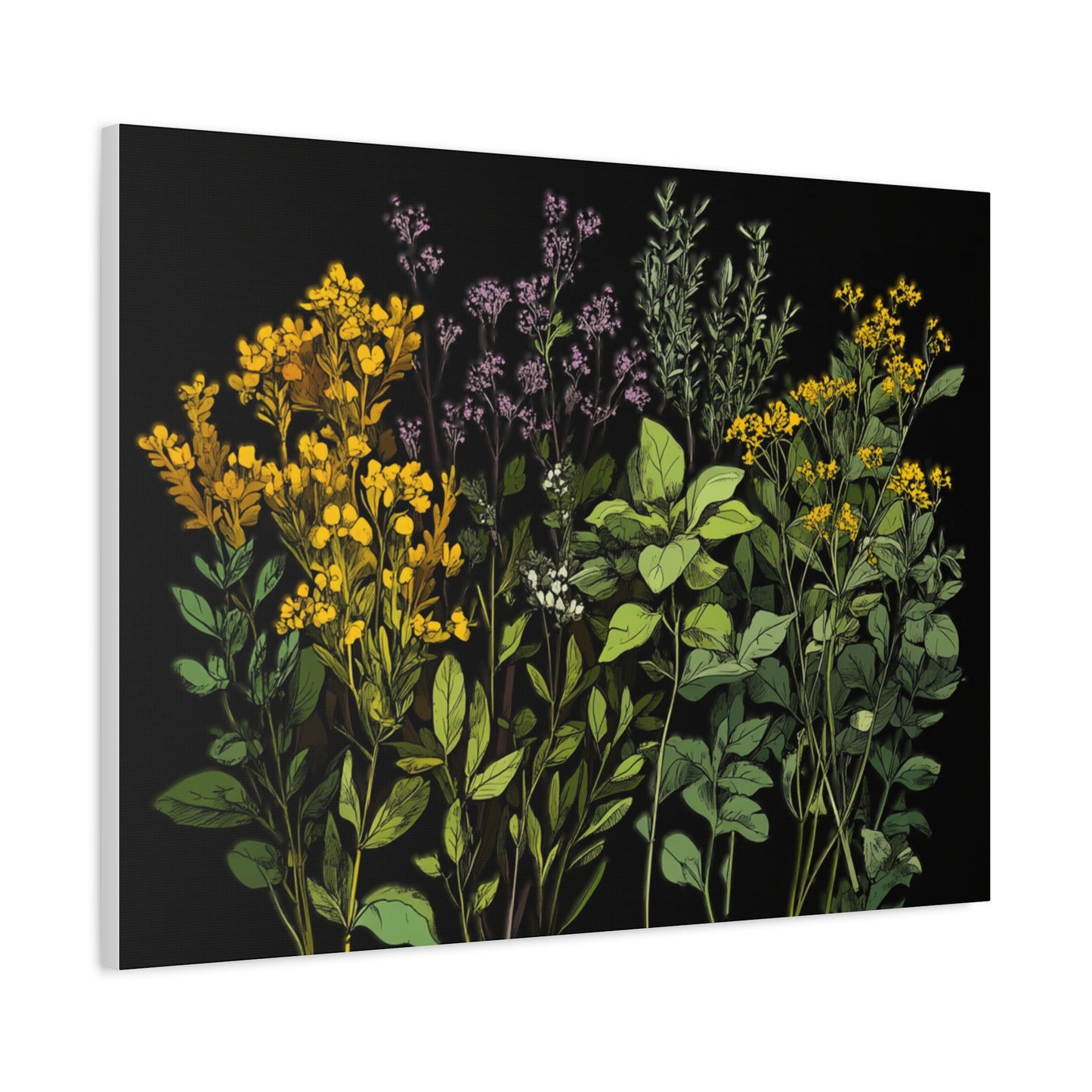 Botanical Wall Art - Matte Canvas Print of Colorful Herbs and Flowers