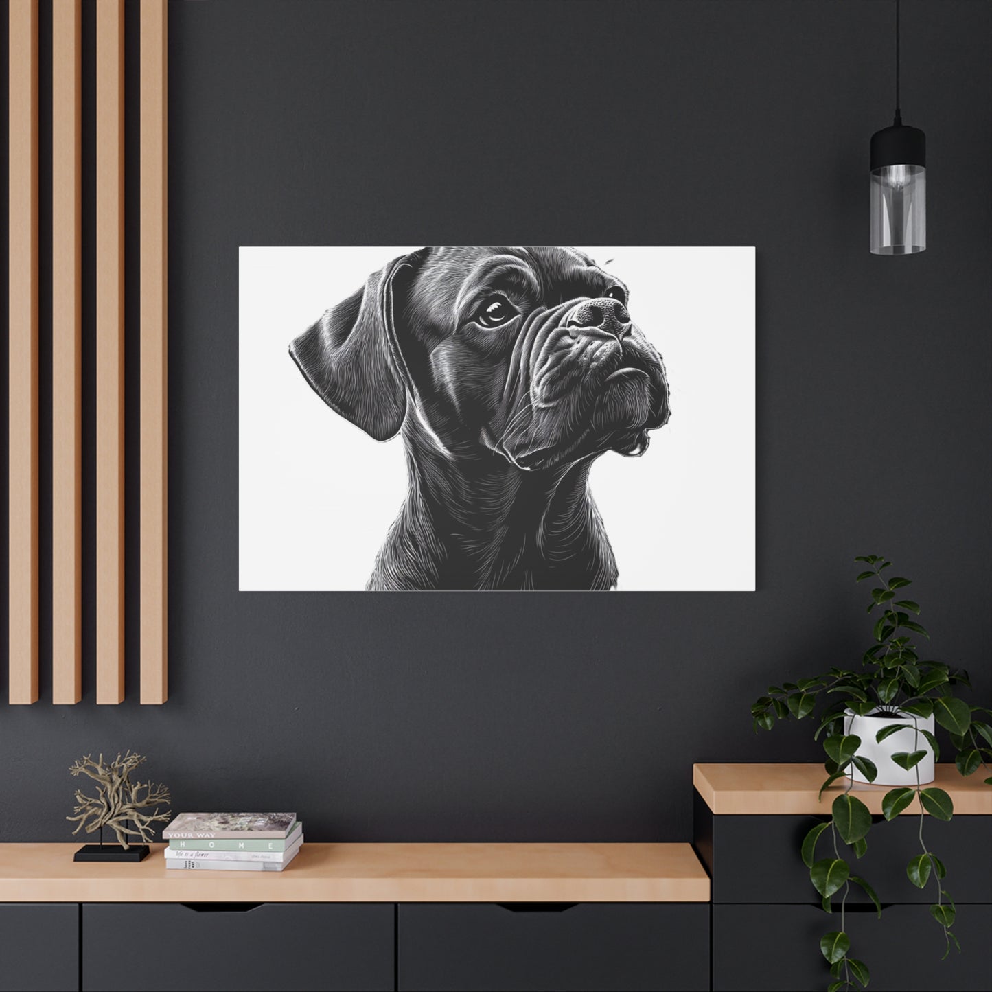 Canvas Wall Art - Black Boxer Dog Portrait - Pet Lover Home Decor