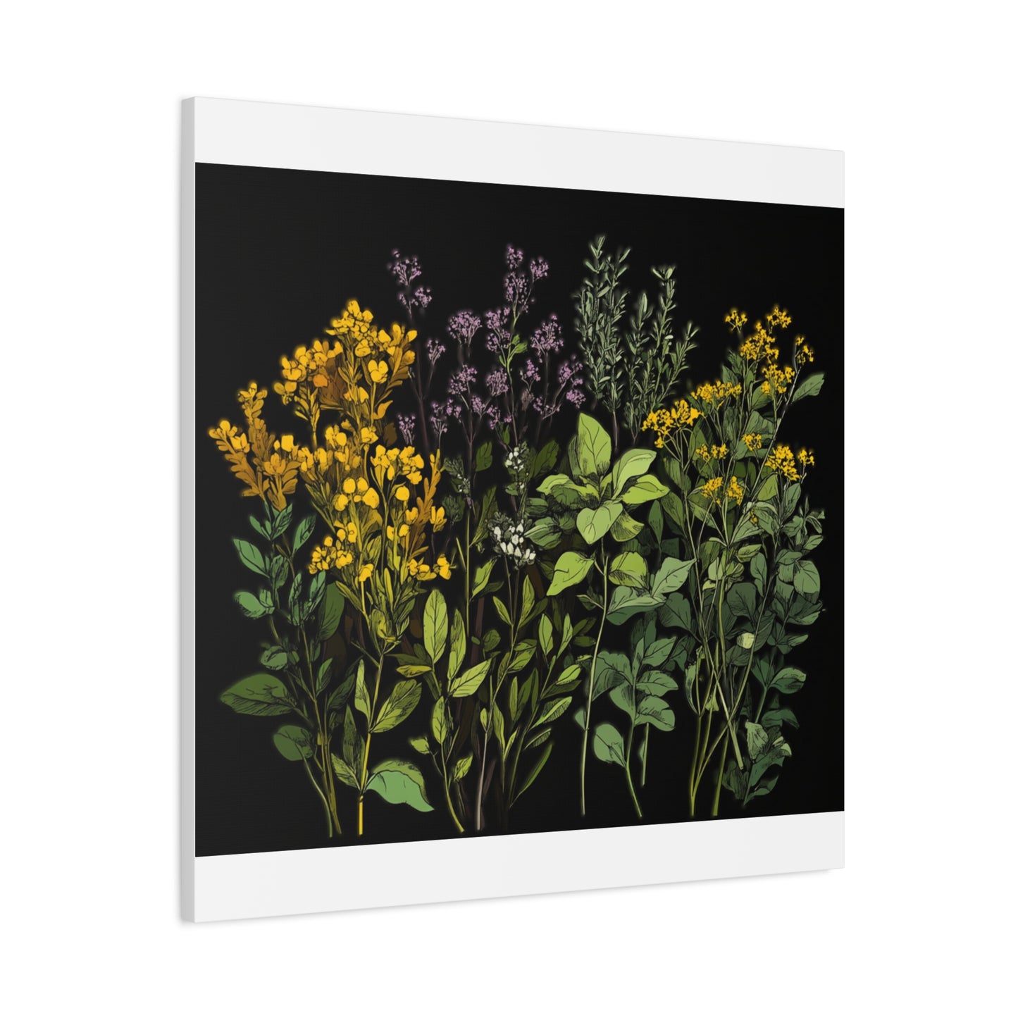 Botanical Wall Art - Matte Canvas Print of Colorful Herbs and Flowers