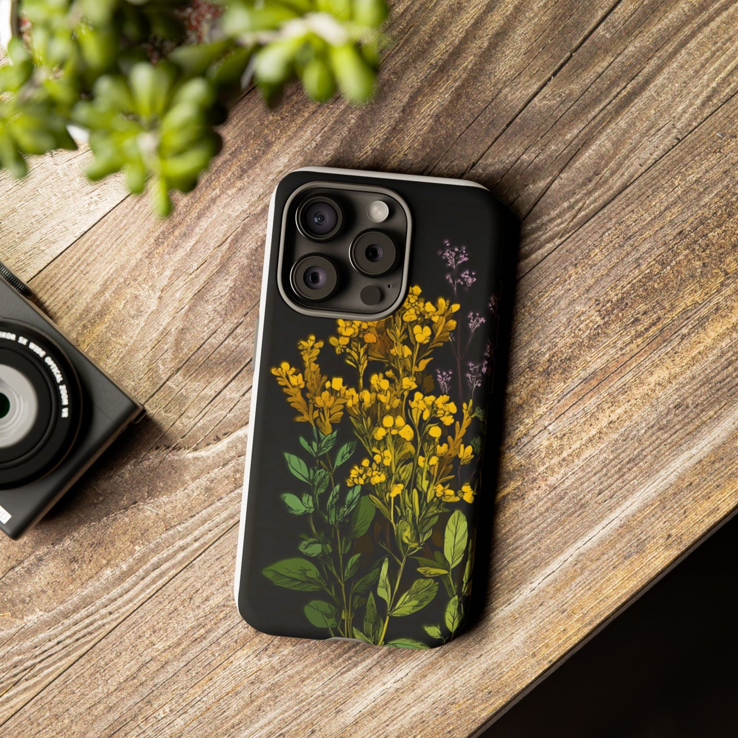 Floral Tough Phone Case - Elegant Yellow Botanical Design