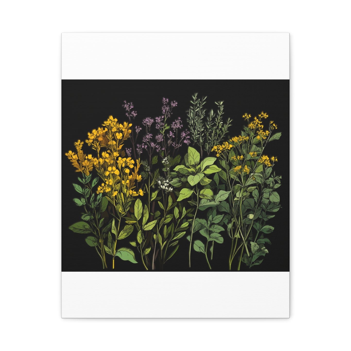 Botanical Wall Art - Matte Canvas Print of Colorful Herbs and Flowers
