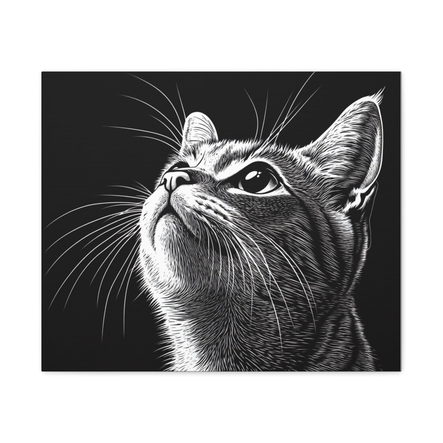 Portrait Cat Canvas Wall Art - Black and White Stretched Print