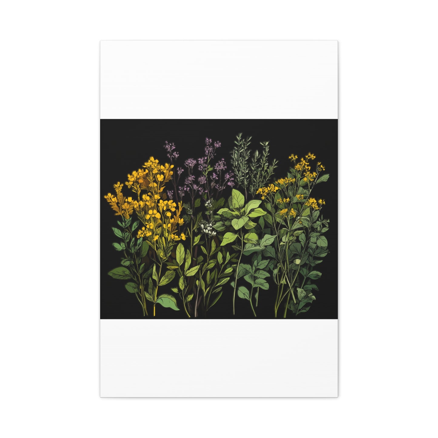 Botanical Wall Art - Matte Canvas Print of Colorful Herbs and Flowers