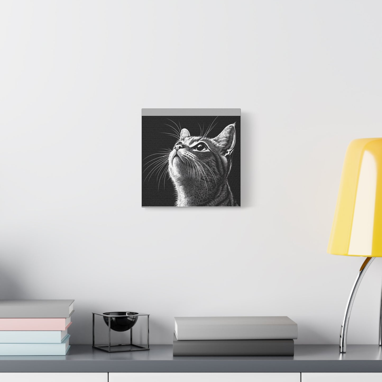 Portrait Cat Canvas Wall Art - Black and White Stretched Print