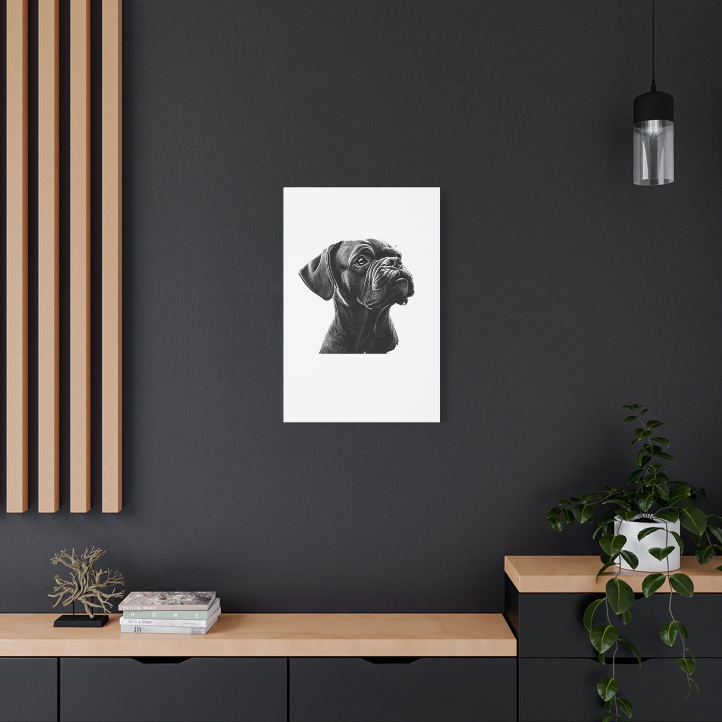 Canvas Wall Art - Black Boxer Dog Portrait - Pet Lover Home Decor