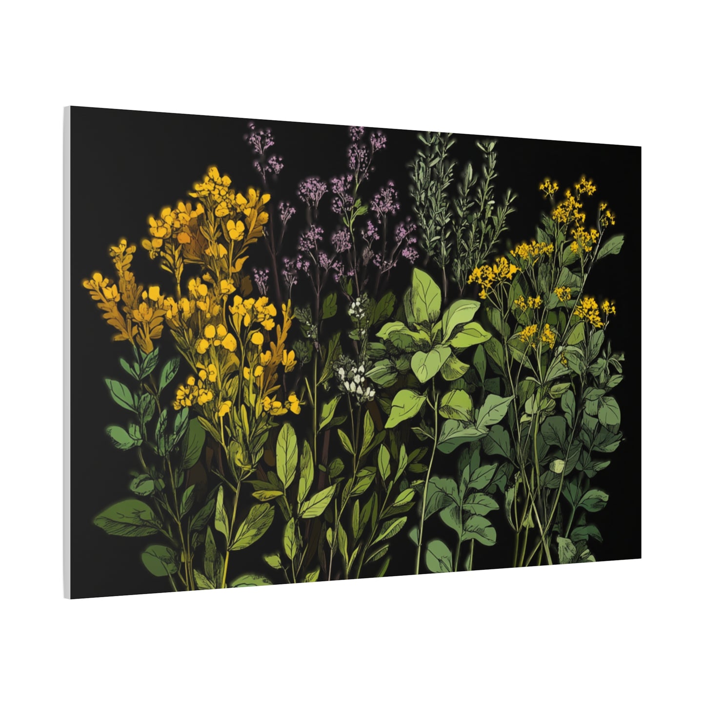 Botanical Wall Art - Matte Canvas Print of Colorful Herbs and Flowers