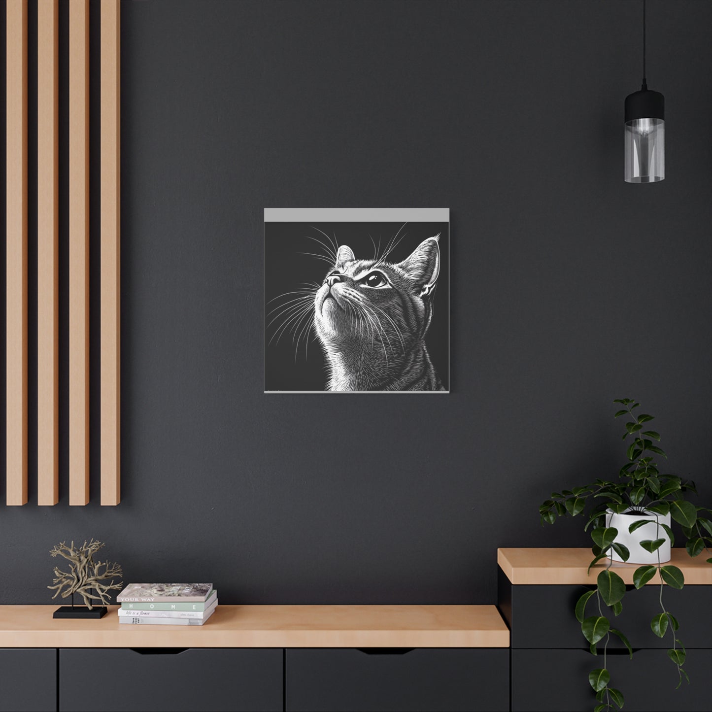 Portrait Cat Canvas Wall Art - Black and White Stretched Print