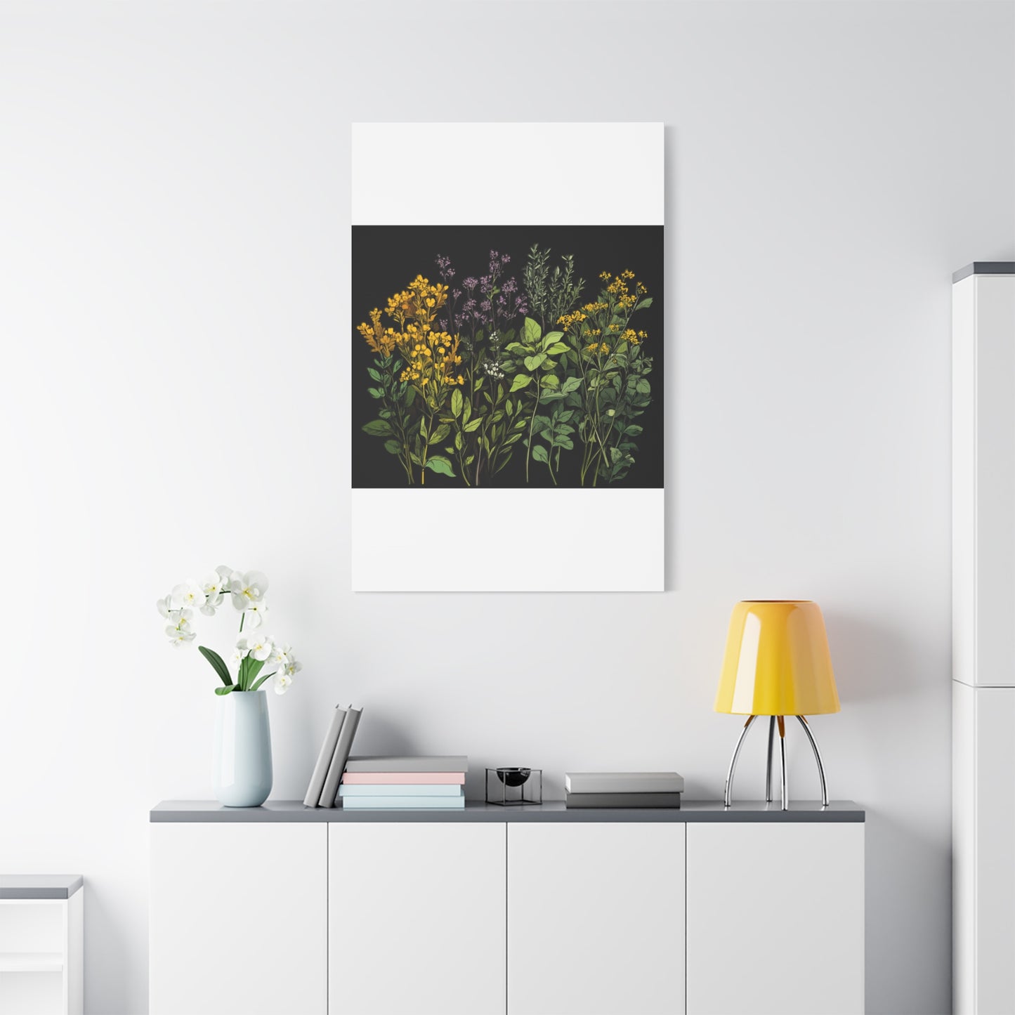 Botanical Wall Art - Matte Canvas Print of Colorful Herbs and Flowers