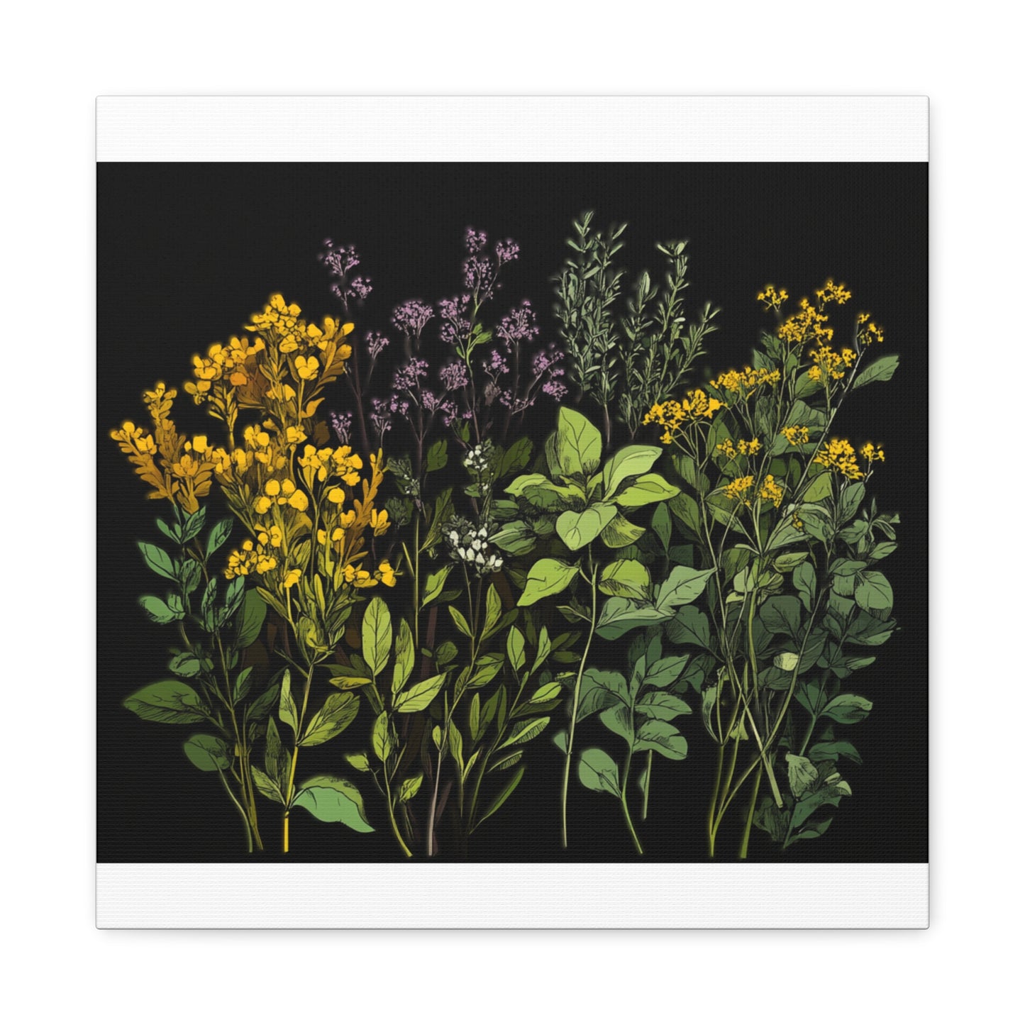 Botanical Wall Art - Matte Canvas Print of Colorful Herbs and Flowers