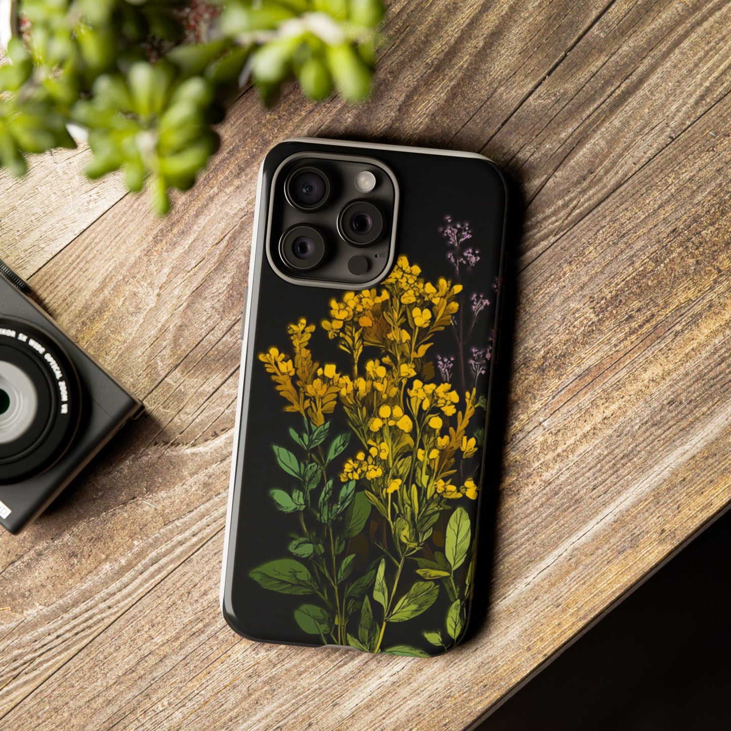 Floral Tough Phone Case - Elegant Yellow Botanical Design