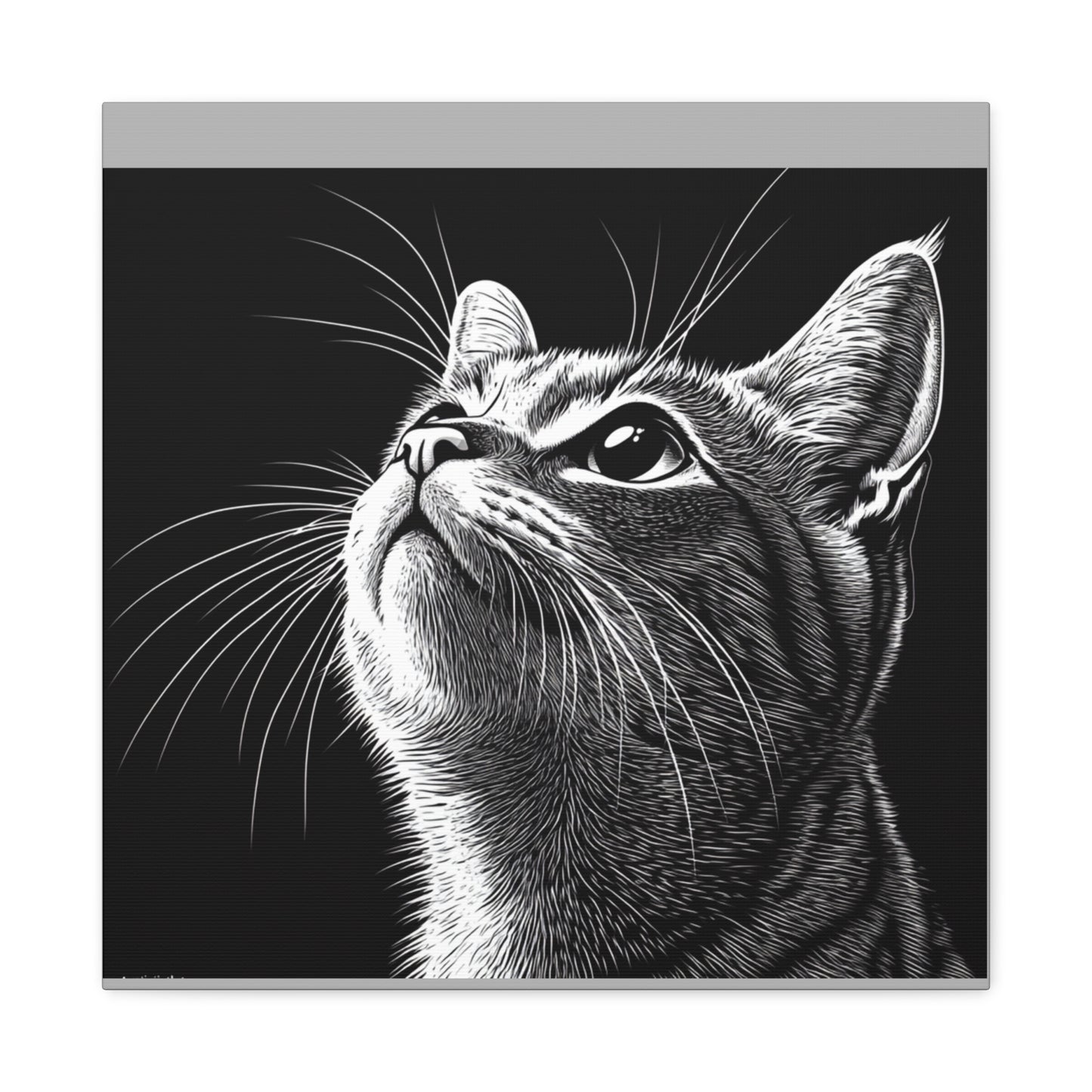 Portrait Cat Canvas Wall Art - Black and White Stretched Print