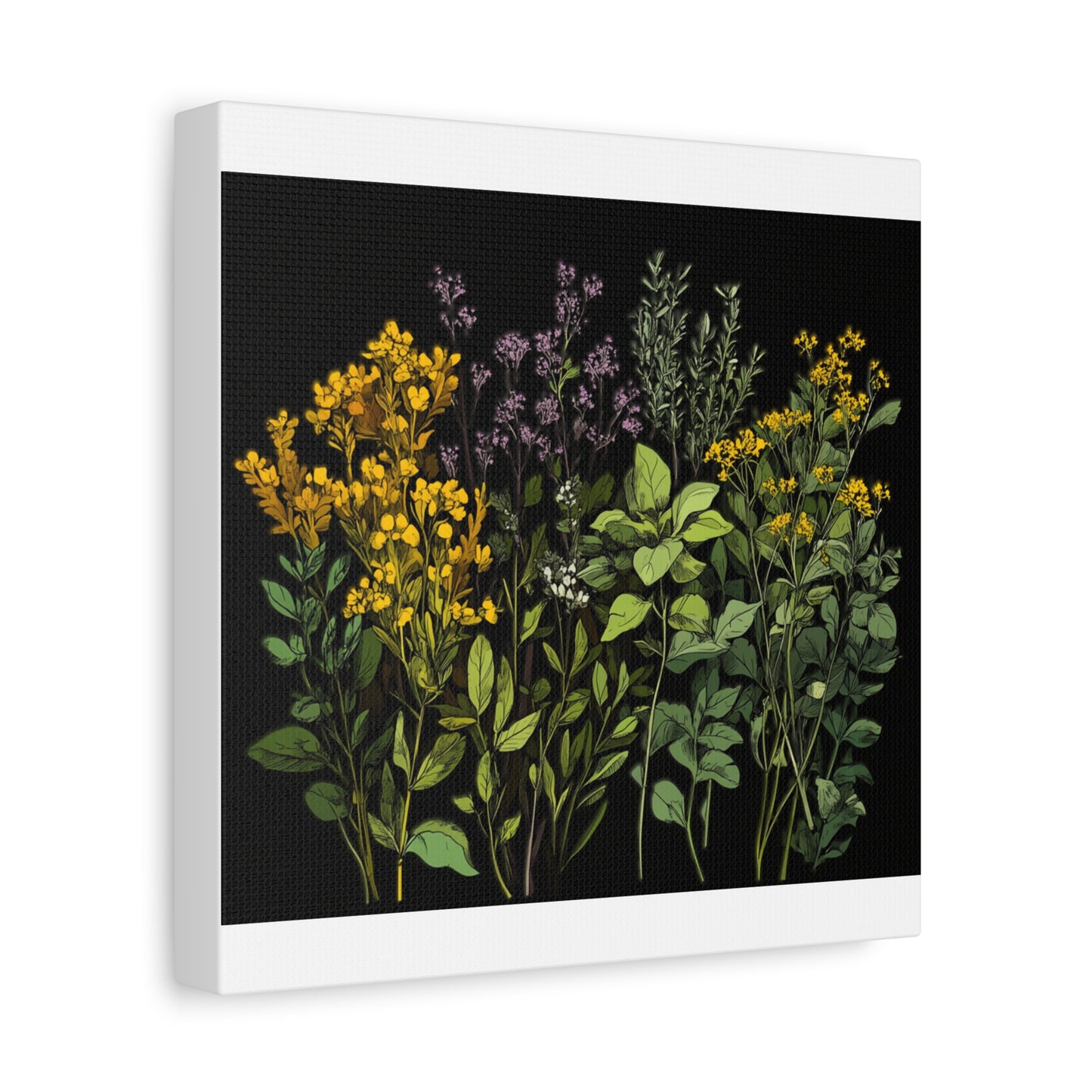 Botanical Wall Art - Matte Canvas Print of Colorful Herbs and Flowers