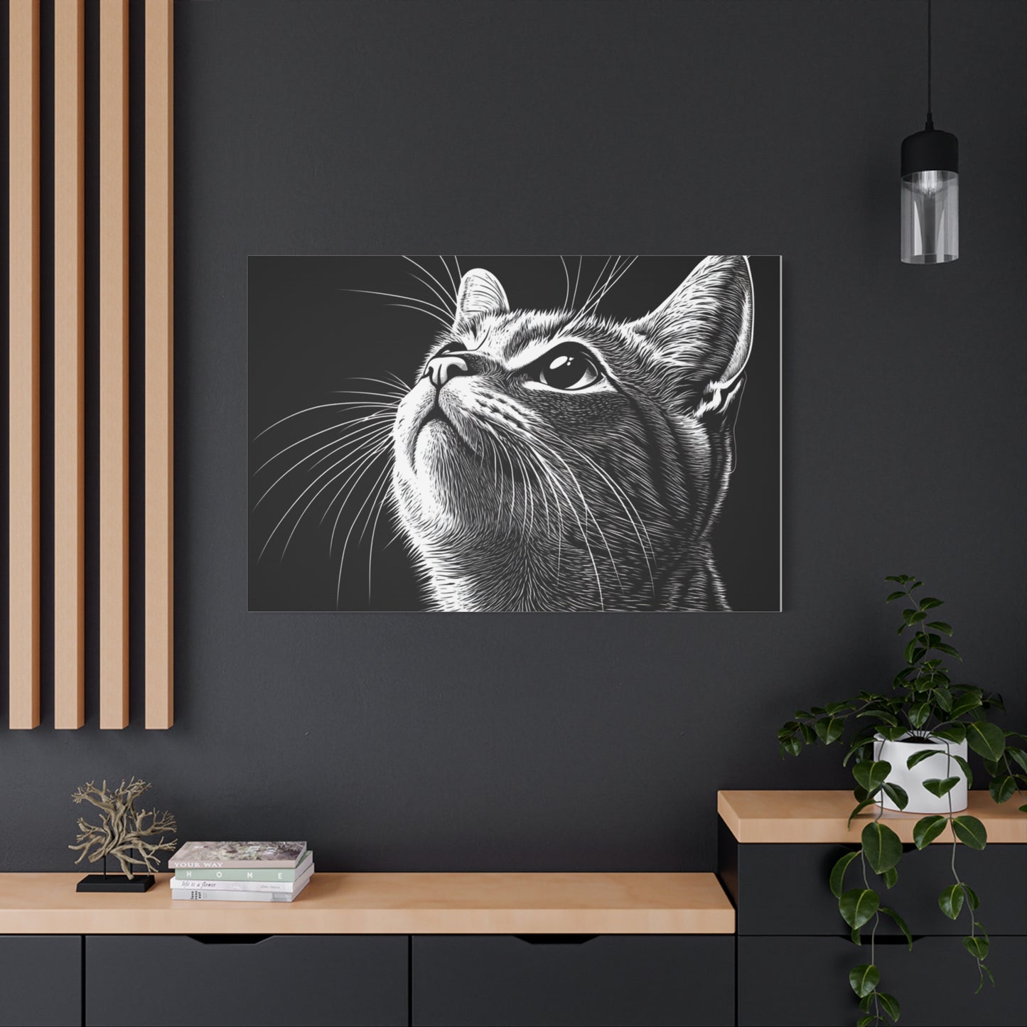 Portrait Cat Canvas Wall Art - Black and White Stretched Print