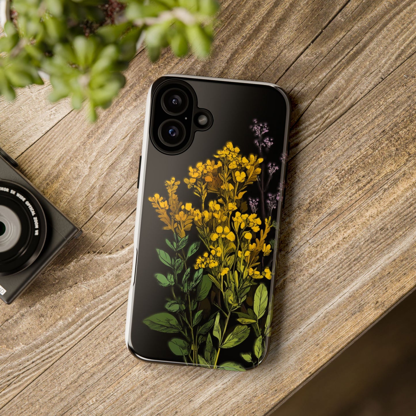 Floral Tough Phone Case - Elegant Yellow Botanical Design